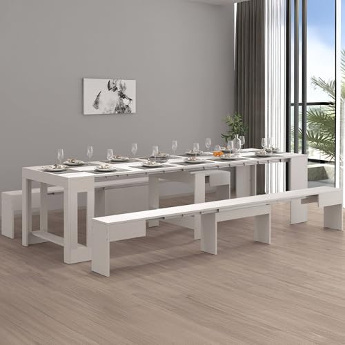 Dmora Panca Torquato, Set di 2 sedute per tavolo da pranzo, Panche allungabili, 290x25h45 cm, Bianco