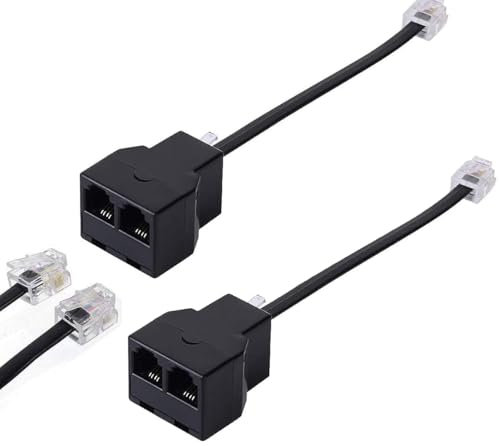 Zguziji 2 PCs,BlackTelephone Cable Adapter,1 to 2 RJ11 Y Splitter with RJ11 6P4C Plug Cord,Expansion Connectors for Telephone,Fax Machine