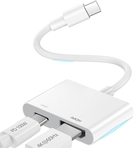 Adattatore USB C HDMI 4K 60HZ, 2 IN 1 Adattatore Hdmi USB C, Adattatore da Tipo C a HDMI 4K Convertitore Schermo per Sincronizzazione Audio e Video Compatibile con i-Phone 15, i-Pad, Sam-ung Galaxy S2