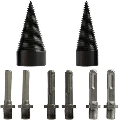Brocas para Cortar Madera de 42 mm y 32 mm, Juego de 8 Piezas con 6 Mangos de Perforación, Cortador de Leña Cónico de Acero, Herramientas Eficientes para Dividir Madera, Ideal para Hogar y Camping