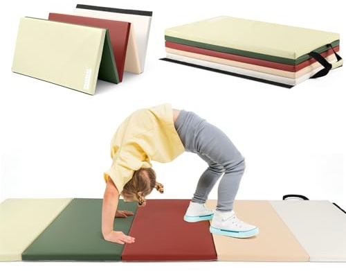 PhysKcal 5-Panel Folding Gymnastics Tumbling Mat with Carrying Handles, Thick Foldable Tumbling Mat for Kids, Padding, MMA, Gymnastics and Activity Play