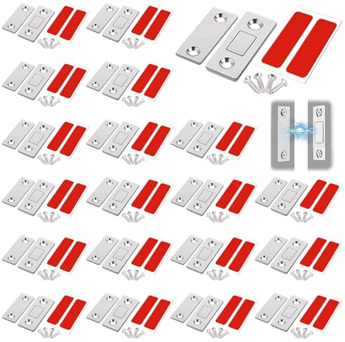 NINGYER 20 Pezzi Chiusura Magnetica per Ante, Ultra-Sottile Magneti Autoadesivi per Ante, Calamite per Mobili Chiusura per Porte Scorrevoli/Cucina/Finestra/Armadietto (Argento)