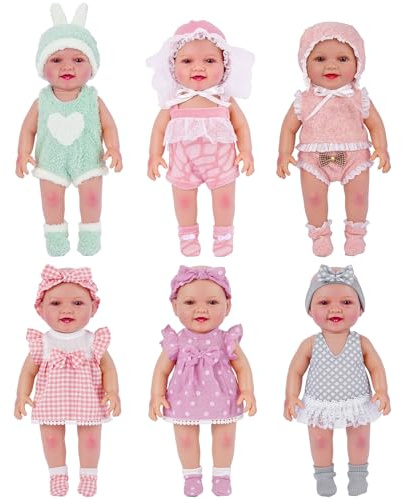 BABESIDE 6 Sets of Baby Doll Clothes for 12-15 Inch Dolls, Various Styles Baby Dolls Clothes and Doll Accessories Set with Dolls Hats Socks for Girls Pretend Play Toys