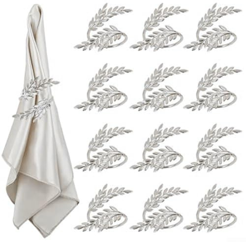 12 st eleganta servettringar, metalliskt korn servettringar, för bröllop evenemang matbord dekor, guld/silver (silver)