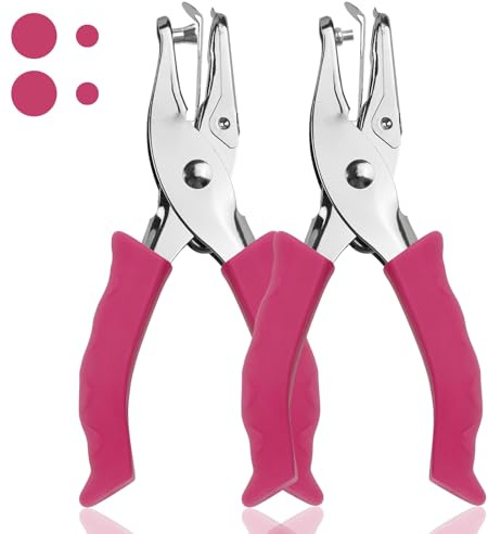 Single Hole Punch, 2 Pcs Hand Hole Puncher with Soft Grip Handle, 1/4 and 1/8 Small Hole Paper Punch for Crafts, Scrapbooks, 6 Sheets Capacity, Tags, Tickets - Rose red
