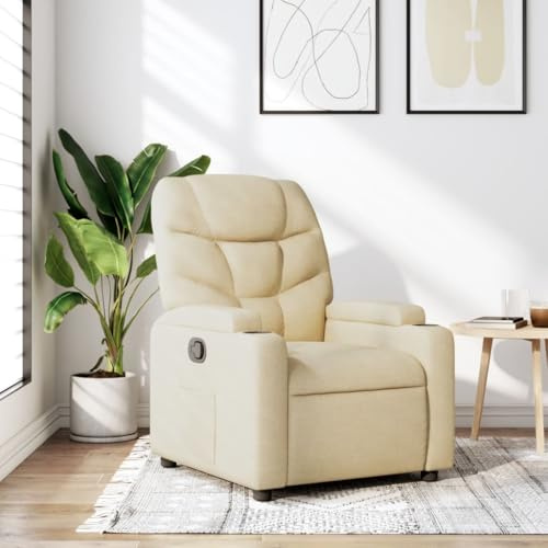 Owoxanthellate Sedia relax fino a 135°, 74 x 89 x 100 cm, poliestere, legno e metallo, 110 kg, porta bevande, tasca laterale, soggiorno, camera da letto, Home Cinema