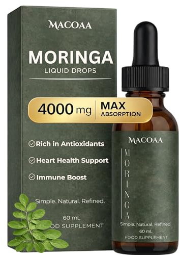 Max Absorption Moringa Liquid Drops, Moringa Oleifera Leaf Extract 400mg per Serving, 10:1 Equivalent to 4000mg Dried Leaf, 60ml