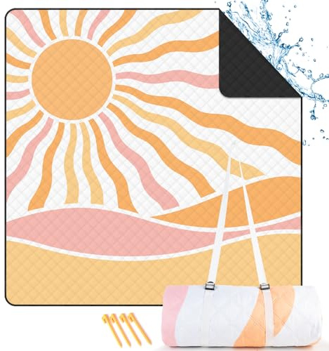 TXBOBECO Picknickdecke 200x200cm XXL, Stranddecke Wasserdicht Sandfrei, Outdoor Camping Decke mit Tragegriff & Heringen, für Picknick, Camping, Park, Garten - Sonne