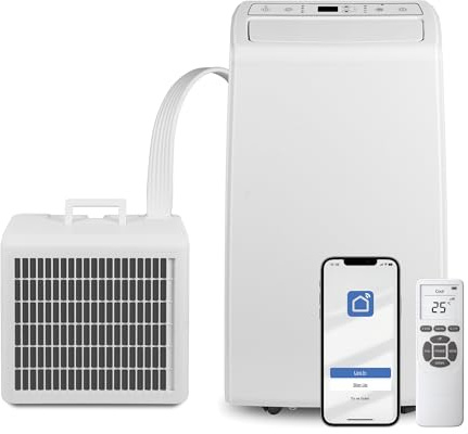 Prem-i-air 12000BTU Portable Split Air Conditioner, DC Inverter, Cooling, Heating, Fan, Dehumidifying, WiFi and Remote Control, Low Noise, New R32 Refrigerant, Home, Caravan, RV