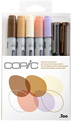 Copic Ciao Alcohol Markers People Doodle Kit, 5 Markers + 2 Multiliners Set