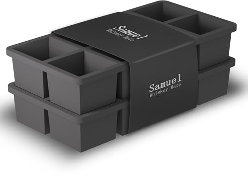 Samuelworld Large Silicone Ice Cube Tray Molds, 2-Pack, Big 2 Inch Cubes - Food Grade, Flexible, 8 Cavity Easy Release Slow Melting Ice for Whiskey, Cocktails, Gifts & Christmas - Black