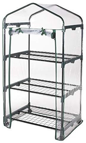 VERDELOOK | Serra Rettangolare con Ruote a 3 Ripiani con Apertura a Cerniera, 69x49x128 cm, con Telo Trasparente in PVC, Serra da Giardino e Balcone, per Protezione Piante, per Giardinaggio