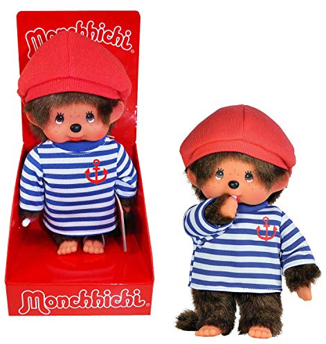 Bandai - Monchhichi - Kuscheltier Monchhichi Matrose - Ikonisches Affenkuscheltier der 80er Jahre, Superweiches Kuscheltier 20 cm für Kinder - Spielzeug für Kinder ab 2 Jahren - Matrosen-Junge - 20073