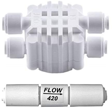 Planet-Aqua Abschaltautomatik Vierwegeventil RO 5 + Flow 450 Durchflussbegrenzer für die Osmoseanlage Umkehrosmose Filter Anlage mit Membrangehäuse