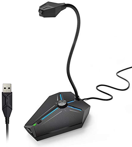 CMTECK Microfono per computer, G006Plus USB Desktop condensatore PC portatile, pulsante mute con indicatori LED, compatibile con Windows/Mac (con manopola del volume)