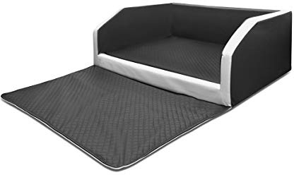 Mayaadi-Home XL premium hundbädd – 110 x 90 x 38 cm | Högkvalitativ bilstol för din hund | bilhundsäng med skyddsfilt, bagageutrymme säng av konstläder | Travel Duo svart-vit