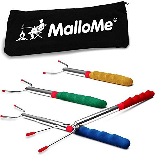 MalloMe Smores Sticks for Fire Pit 45 inch Extra Long - Marshmallow Roasting Sticks Smores Kit -Smore Skewers Hot Dog Fork Campfire Cooking Equipment, Camping Essentials, Outdoor Accessories (4 Pack)