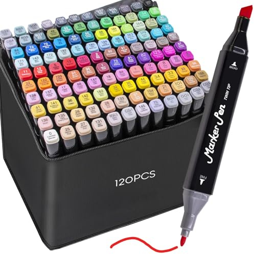 STATIONERY ISLAND Alcohol Markers Set 120 Colours, Dual Tip Pens with Carrying Bag, Graphic Art Pens for Artists