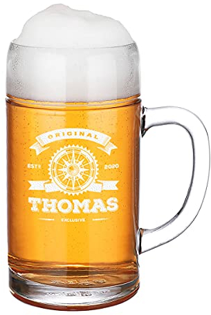 polar-effekt Bierkrug 1 Liter - mit Wunschname graviert - Oktoberfest Maßkrug für Bayern Fans - Perfekte Geschenkidee für Biertrinker - Mann, Papa, Opa - Motiv Original Anker