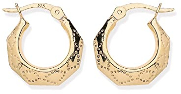 9ct Gold on Silver Creole Hoop Earrings - Diamond Cut Pattern