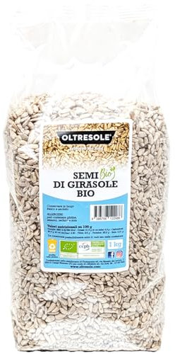 Oltresole, Graines de tournesol décortiquées biologiques 1 Kg, Graines oléagineuses biologiques crues, décortiquées, NON GRILLÉES ET NON SALÉES, riches en fibres et en nutriments
