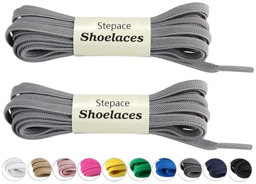 Stepace Lacci Elastici per Scarpe Piatti [2 Paia] Lacci per Scarpe da Sneakers e Scarpe da Corsa - Larghezza 6mm Gray 140