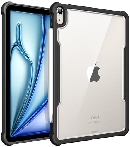 Fintie Hybrid Case for iPad Air 11 Inch (2024), iPad Air 5th Generation (2022) / iPad Air 4 10.9 Inch - Transparent Clear Hard Shell Back Cover with Shockproof Soft TPU Bumper, Black