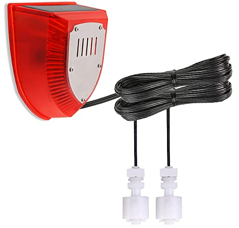 Solar-Wasserstandsalarm, Dual-Sonde Hoch-/Niedrigwasser-Sensor, 129 dB Einstellbarer Stroboskop-Alarm, Tank/Brunnen, Schwimmbad etc. Wasserstandsmelder, 5 Meter Kabel, IP55 für innen/außen