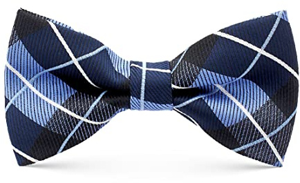 Youteer Men's Pre-Tied Bow Ties, Adjustable Length Classic Satin Bow Ties with Rose Brooch for Wedding and Party, Blue Plaid
