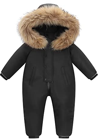 Niñas Niños Traje de Nieve Bebé Mono Mameluco con Capucha de Pluma Una pieza Traje de Esquí Invierno Pelele Trajes de Invierno/Negro 2-3 Años