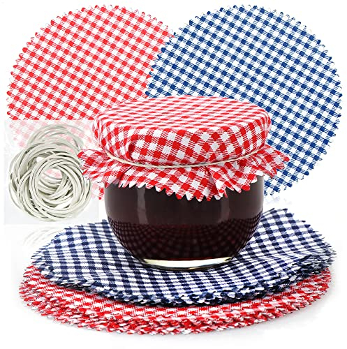 com-four® 30x decorative doilies for mason jars - jam doilies with rubber - decoration for mason jars - glass doilies for decorating jam jars (030 pieces - red/blue)