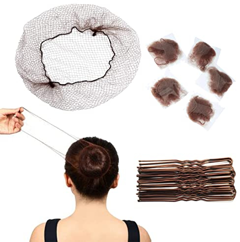 Bun Nets for Ballet Child, 20Pcs Brown Hair Nets & 20Pcs Bobby Pins Invisible Bun Hair Nets Elastic Edge Mesh Ballet Bun Net Holder for Women Girls Dance Nurse Wig Fixing Hair (Coffee)