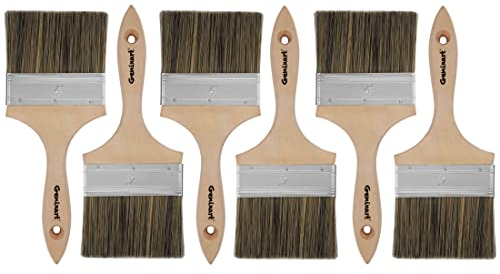 Double Thick Chip Paint Brush, 6 Pack, 4 inch / 100mm Stain Brushes for Painting Walls and Fence Staining, Wooden Handle Masonry Paintbrush for Varnish, Paste, Gesso and Limewash