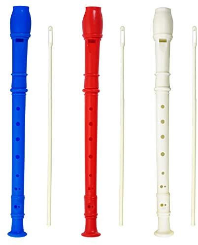 3 Pack 8 Hole Soprano Recorders Descant Flute With Cleaning Rod German Style for Beginner Graduation or Back to School Gift (dark blue, red, white)