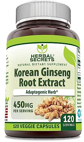 Herbal Secrets Korean Ginseng Root Extract 120 Veggie Capsules Supplement | Non-GMO | Gluten Free | Made in USA