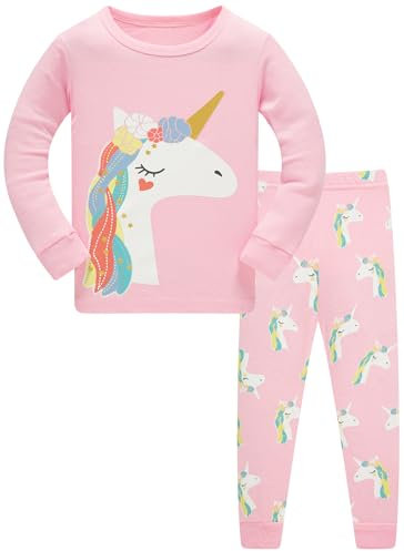 TEDD Girls Pyjamas Set Cotton Toddler Clothes Christmas Sleepwear Unicorn Printed Nightwear Long Sleeve Pjs 2 Piece Outfit Xmas Gift for Kids Age 6-7 Years