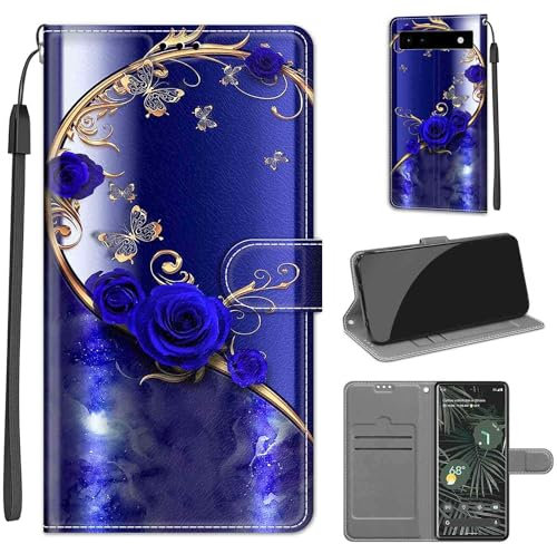 Handyhülle für Google Pixel 6A Hülle, Google Pixel 6A Hülle, Premium Leder Flip Klappbare Stoßfeste Magnetische [Standfunktion] [Kartenfächern] Schutzhülle Tasche - Schmetterling