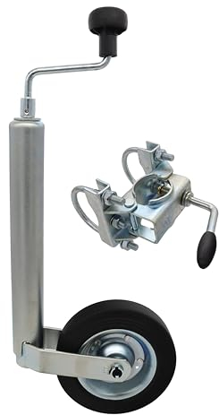 Winterhoff Support de roue jockey pour timon de traction 70 mm rond Collier de serrage 48 mm Remorque avec roue jockey (support + roue jocke)