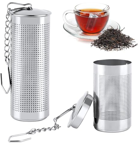 2 Pezzi Infusore Tè, Infusore per Tisane Acciaio Inossidabile 304, RISVOWO Colino per Tisane con Catena Lunga, Filtro da Tè, Filtro per Tisane per Teiere