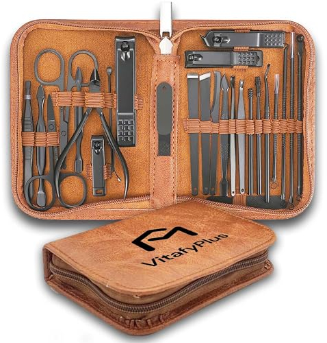 Set Manicura Pedicura. 26 Piezas de acero inoxidable color negro. Kit de manicura pedicura profesional. Corta uñas para Hombre y Mujer. Alicates, Tijeras y Cortauñas para Uñas de Manos y Pies.