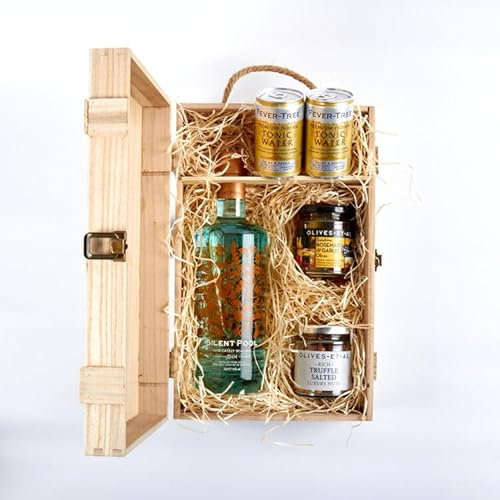 Generic Silent Pool Gin 70cl Gift Set - Includes Fever-Tree tonics, Luxury Nibbles, for Gin Lovers, Gin Gift Set, Gifts for her, Gin Hamper