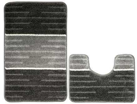 AKCILA COMO Bad Teppich Grau 50x80 + 40x60 cm|2-teiliges Set Badezimmerteppich|absorbierende Badematte bunt |Bad Vorleger waschbar|Rechteckig Badewanne Rutschfest|Badematten & Badteppiche|Bathroom Rug