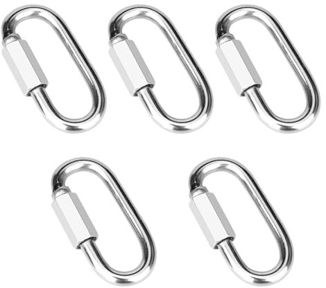 Vmuter 5 catene a vite in acciaio inox 316 da 5,8 cm, con moschettone, maglie a forma di D, capacità di 399,2 kg, per riparazioni e attrezzature da campeggio, attività all'aperto, amache, guinzaglio