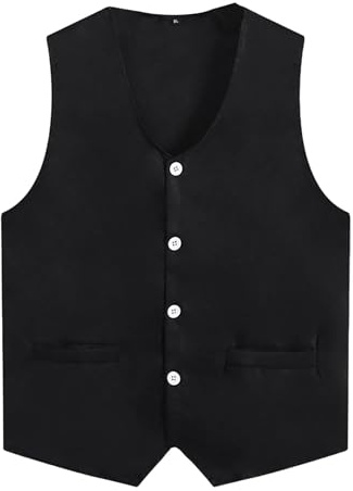 HULIJA Chaleco de traje para hombre, chaleco sin mangas, chaleco de esmoquin, chaqueta festiva, chaleco de negocios, cumpleaños, carnaval, Negro , 3XL