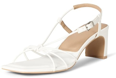 Amazon Essentials Sandali da donna con tacco a blocco, in ecopelle bianca, taglia 38
