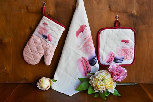 Set Guanto da forno + Presina + Strofinaccio - 100% cotone - fantasia: Cakes