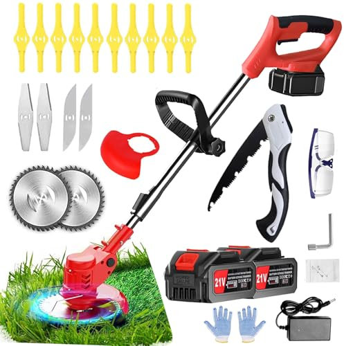 Desbrozadora electrica, Desbrozadora a Batería, Desbrozadora Viene con 2 baterías de 2.0 Ah y 3 Cuchillas.Cortabordes Bateria Adecuado para césped de jardín.
