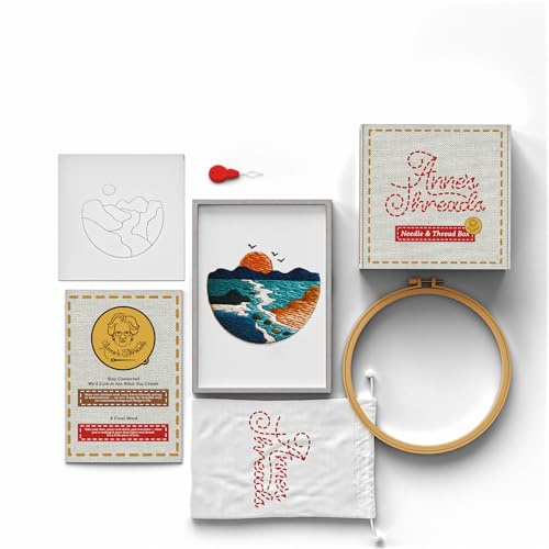 Anne's Threads Embroidery Starter Kit – Beginner DIY Craft Gift for Adults & Teens | Punch Needle & Cross Stitch Set with Hoop, Threads, Patterns & Storage Bag
