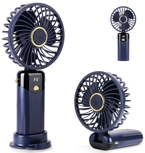 AUAUY Mini Ventilatore Portatile a Mano, Ventilatore da Display di Potenza a LED, 2000mAh ricaricabile Silenzioso 6 Velocità Ventilatori, per Casa, Ufficio, Viaggi, Camera da Letto, Biblioteca, Blu