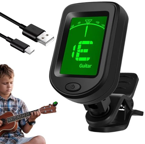 Gitarrtuner, uppladdningsbar digital tuning-, LCD-display med 360° rotation, 1,18 x 1,77 x 1,77 tum exakt stränginstrument tuner för bas, ukulele, banjo och violin